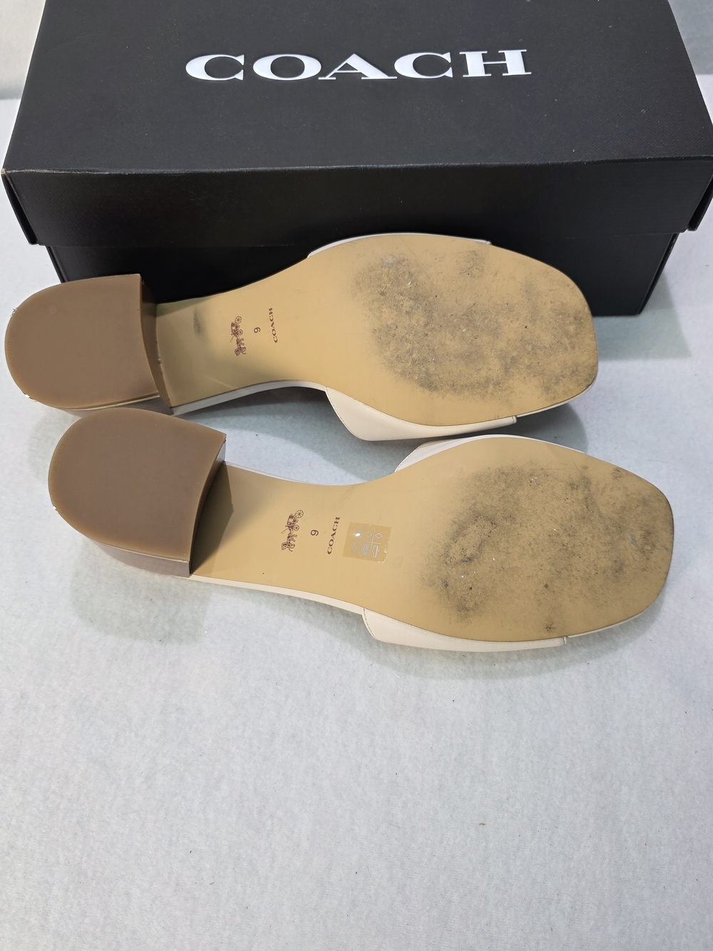 Coach Women's Cream Maggi Leather Block Heel Slide - Picture 8 of 12